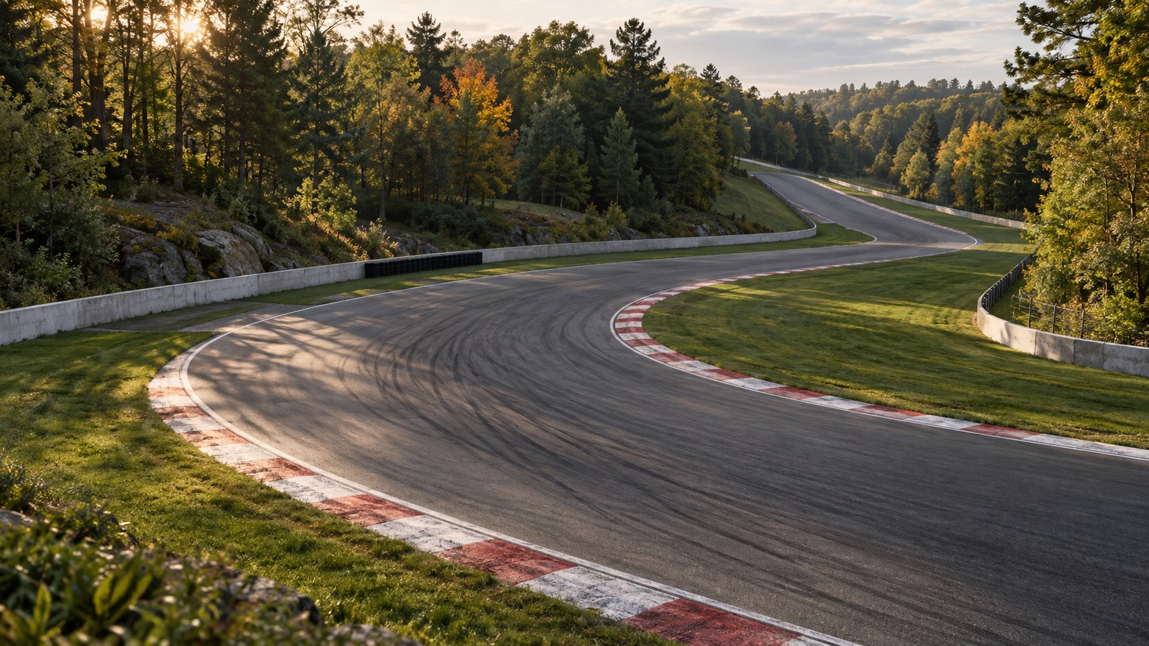 Car-free concept render of Canadian Tire Motorsport Park's sweeping forest circuit