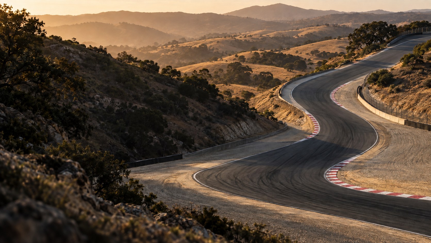 Car-free concept render of Laguna Seca's descending Corkscrew