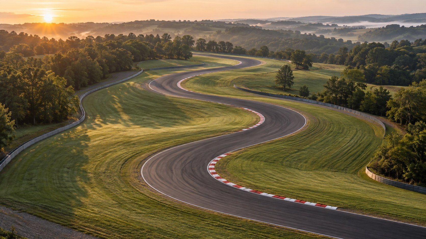 Car-free concept render of VIR's rolling countryside road course